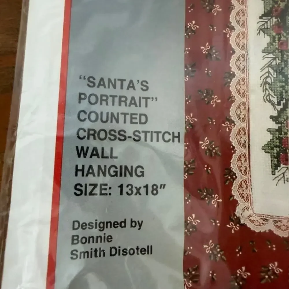 Vintage Bucilla Christmas Santa's Portrait Counted Cross Stitch Wall Hanging